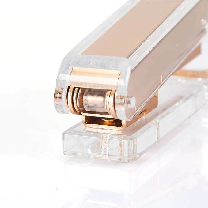 Elegant Ultra Clear Acrylic Office Supplies Acrylic Stapler Matte Gold Desktop Stapler with 1000pcs Staples for Office Accessories(Gold)