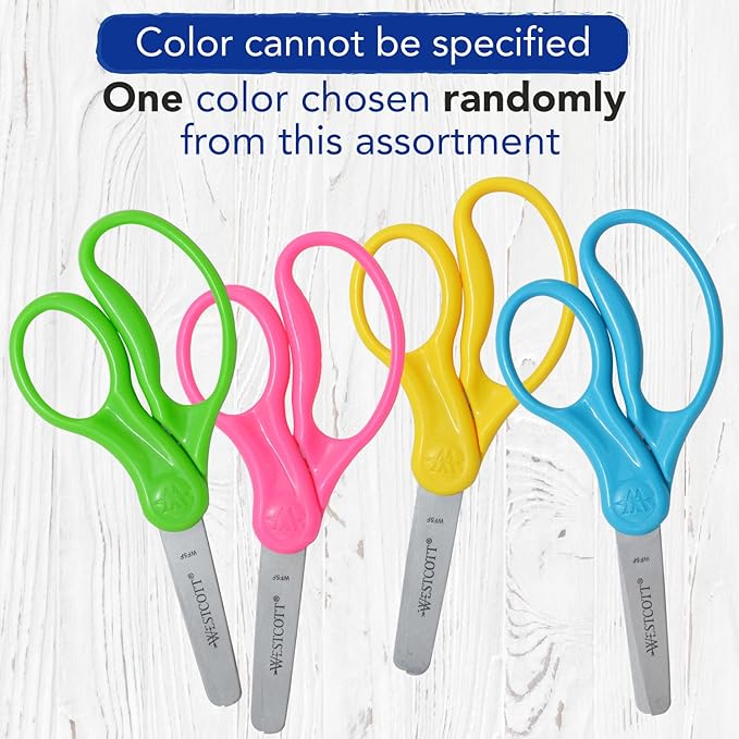 Westcott 13130 Right- and Left-Handed Scissors, Kids' Scissors, Back to School, Classroom Supplies, Ages 4-8, 5-Inch Blunt Tip, Assorted