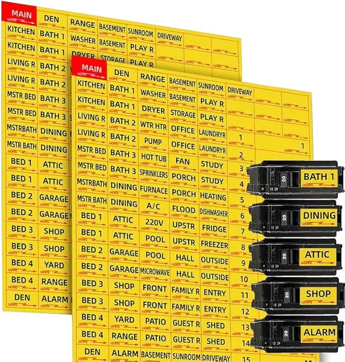 Circuit Breaker Labels, Breaker Box Electrical Panel Fuse Box Stickers, Easy Read and Install (YEL+YEL)