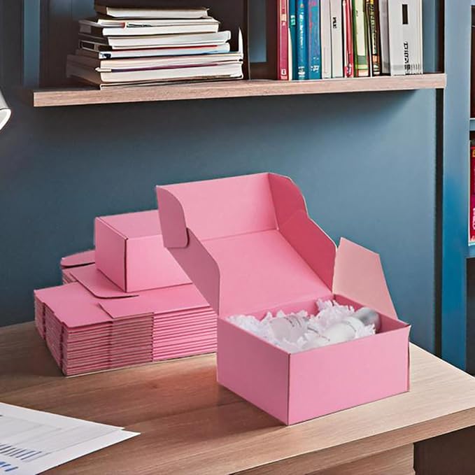 9x6x4 inch Pink Shipping Boxes for Small Business- Set of 25 | Sturdy ECT 32 Corrugated Cardboard Mailer Boxes, Easy Assemble for Packaging, Mailing, Gift