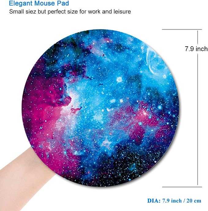 BOSOBO Mouse Pad, Round Nebula Galaxy Mouse Pad, Personalized Designs, Dual Stitched Edges, Anti-Slip Rubber Base, Customized Mousepad for Women Girls Office Computer Laptop Travel, 7.9 x 7.9 Inch