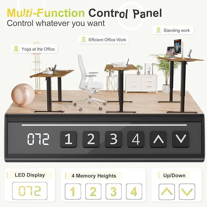 Furmax Electric Standing Desk, 45 x 24 Inches Sit Stand up Desk, Sit Stand Height Adjustable Home Office Desk with 4 Height Position Memory - with Splice Board (Rustic Brown, 45)