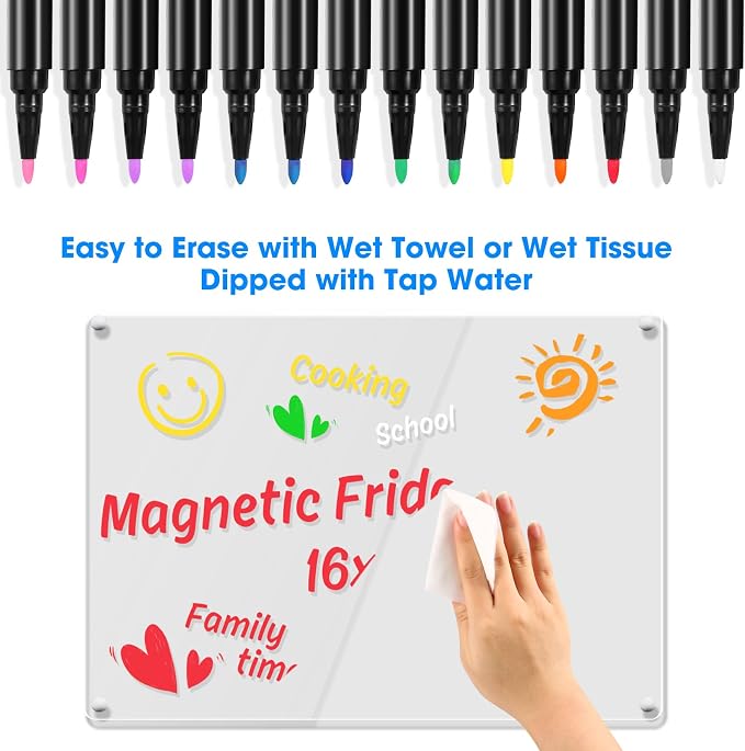 Liquid Chalk Markers for LED Drawing Note Board Acrylic Calendar Planning Board Clear Glass Dry Erase Whiteboard Window Mirror Christmas Holidays Painting, 14 Pack, 12 Vibrant Colors, 1mm Fine Points | For LED Note Board Calendar Planning Board Clear G...