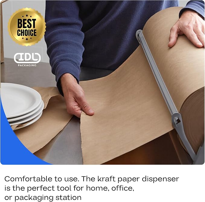 IDL Packaging 24" Kraft Paper Roll Dispenser & Cutter, Tabletop | for Rolls up to 24" Wide and 9" in Diameter – Reinforced Steel Paper Holder with a Cutter for Kraft, Butcher & Freezer Papers