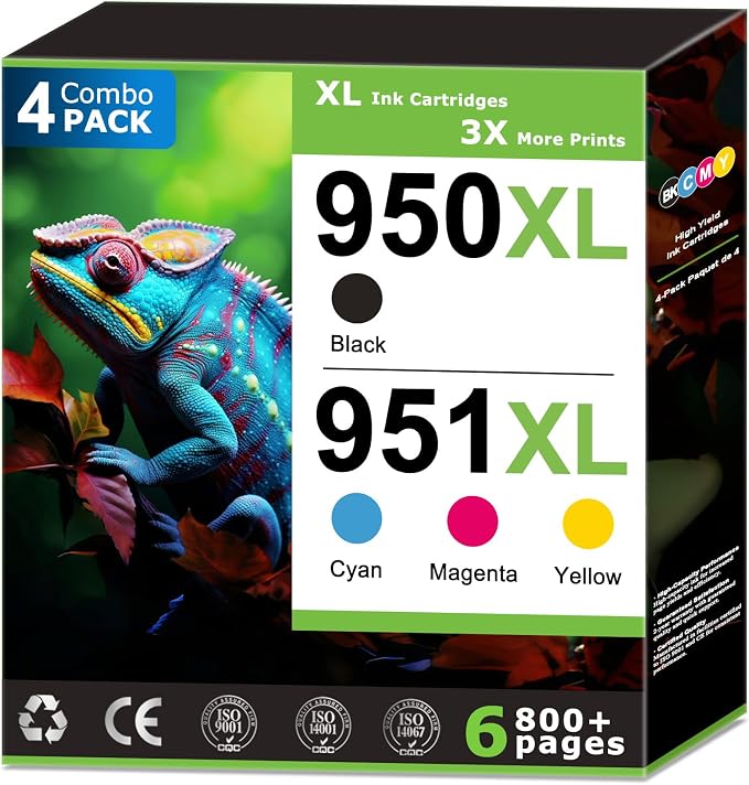950XL 951XL Ink Cartridges Replacement for HP 950 951 Ink Cartridges Combo Pack Compatible with HP OfficeJet Pro 8100 8600 8610 8615 8620 Printer (4 Pack), 950 Black 951 Color, Updated With V17.2.1