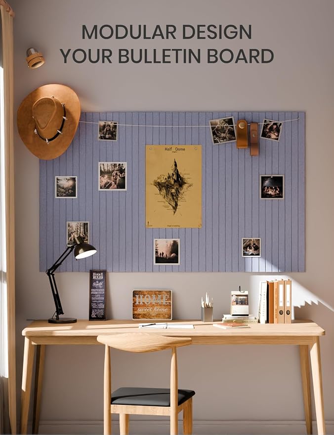 Fluxynara 36" x 24" Large Felt Bulletin Board, Soft Periwinkle | 6 Pack Cork Board Alternative with 30 Safe Adhesive Tabs, Pin Boards for Wall Decor, Home, Office, Classroom,Dorm