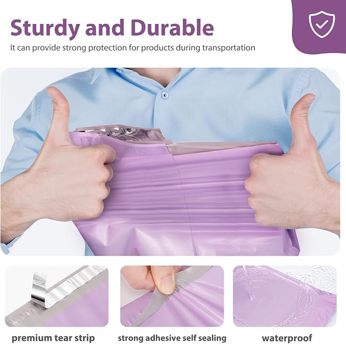 Fuxury Large Poly Mailers 24x24" 300 Pcs, Bulk Shipping Bags for Clothing | Strong Adhesive Shipping Envelopes for Small Business Suppliers,Waterproof Mailers Poly Bags Mailing Envelopes Light Purple