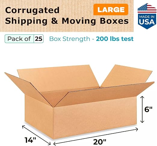 Large Shipping & Moving Boxes 20"L x 14"W x 6"H (25-Pack) - Extra Strength 200 lb vs Regular - Corrugated Moving Boxes Large for Delivering - Heavy Duty Moving Box - Packing Box by IDL Packaging | Extra Strength 200 lb vs Regular - Corrugated Moving Bo...