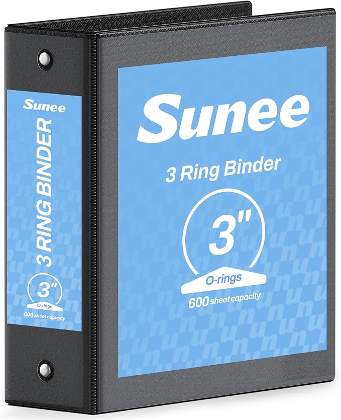 SUNEE 3 Ring Binder 3 Inch 1 Pack, Clear View Binder Three Ring PVC-Free (Fit 8.5x11 Inches) for School or Office Supplies, Black