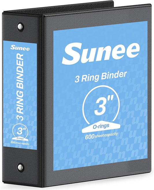 SUNEE 3 Ring Binder 3 Inch 1 Pack, Clear View Binder Three Ring PVC-Free (Fit 8.5x11 Inches) for School or Office Supplies, Black