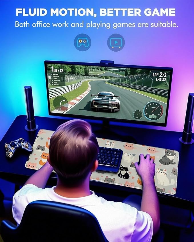 Mouse Pad, Desk Mat, 31.5x11.8in Large Mousepad, Cat Family | Desk Pad with Stitched Edge & Rubber Non-Slip Bottom, Gaming Mouse Pad, Extended Mousepad for Home, Office