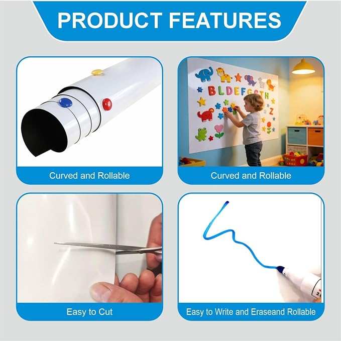 Whiteboard Adhesive Contact Paper, 60×40" in Magnetic Whiteboard Roll, Dry Erase Board for Wall. Ideal for Schools, Offices, and Homes. Includes Markers and Dry-Erase Board.