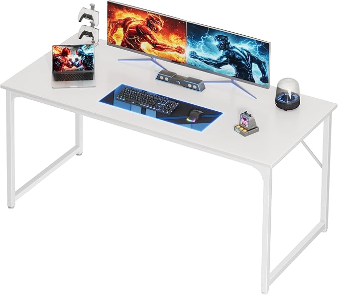 55 X 24 Inch Computer Desk with Deeper Desktop, Gaming Office Writing Work Desk for Home Office, Study, Bedroom, Work from Home, Metal Frame, White