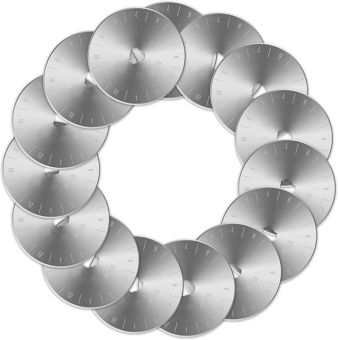 45mm Rotary Cutter Blades - (15 Pack) Fits Fiskars, Olfa, Martelli Blades and More - Studio Fabric Cutter Wheel for Fabric & Paper