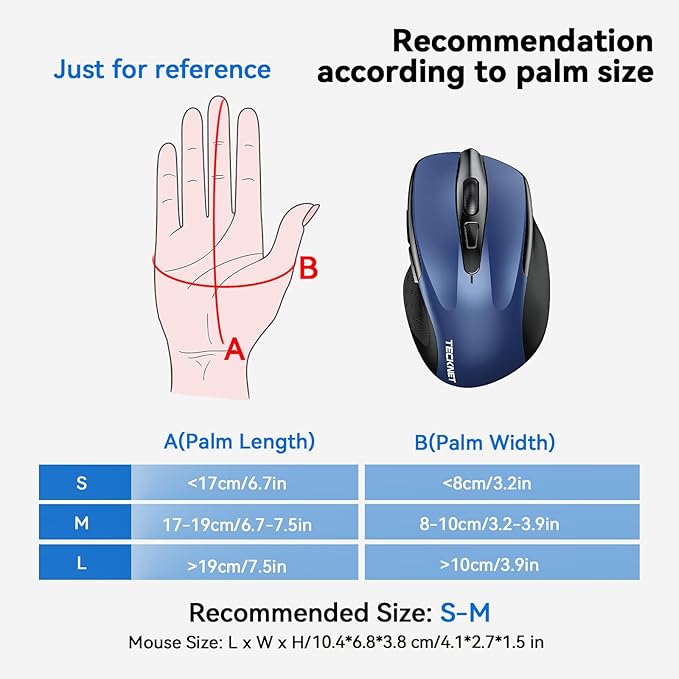 TECKNET Wireless Mouse for Laptop, Silent Mouse Quiet Click, Computer Mice Wireless, 6 Adjustable 4000 DPI Computer Mice
