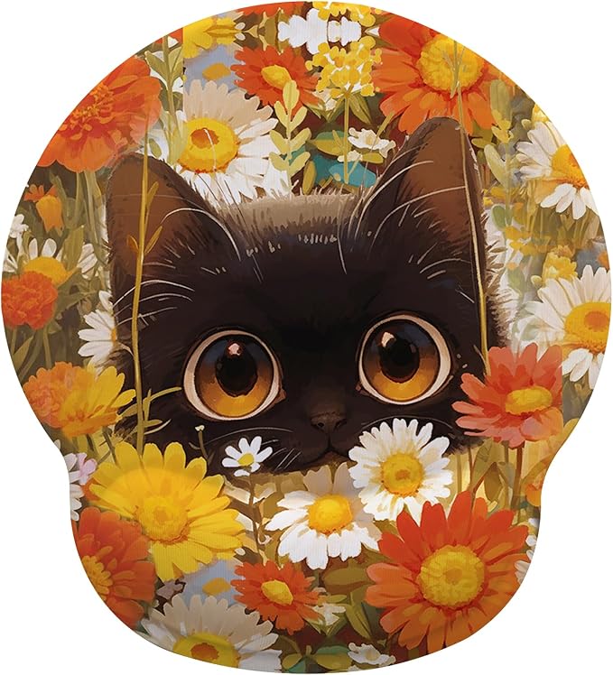 Cute Black cat Mouse Pad with Gel Wrist Support, Smooth Surface Ergonomic Mouse pad, Non-Slip Pain Relief Desk Mat for Gaming, Work & Office Desktop 2