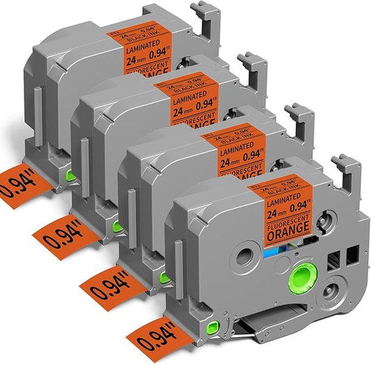 TZ Tape 24mm 0.94 Inch Laminated Orange TZe-B51 Compatible with Brother P-Touch Label Tape 1”for PT-D610BT Cube Plus P710BT D600 2730 E560BTVP TZe Label Maker Refill, Black on Orange 24 mm, 4-Pack