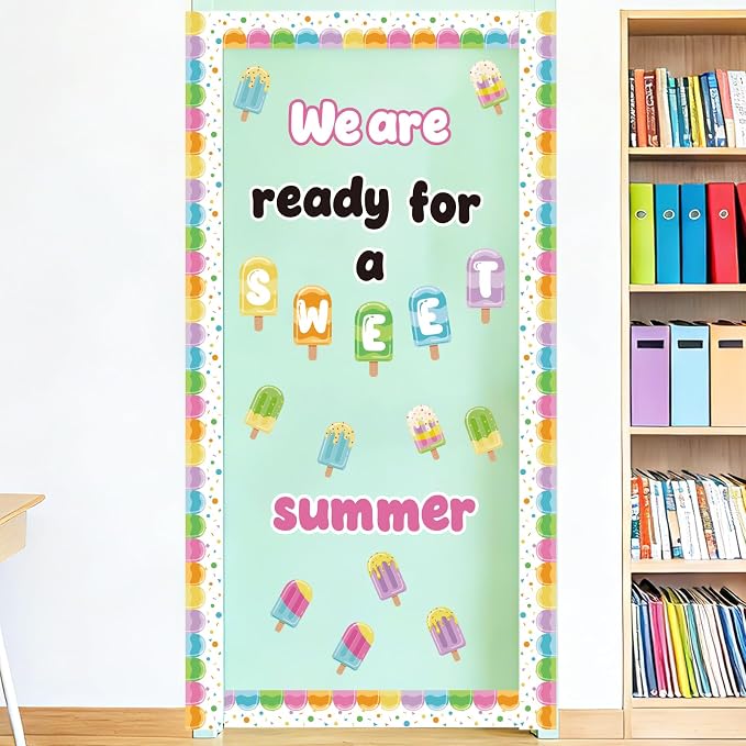 49Pcs Summer Bulletin Board Decorations Set, Popsicle Classroom Door Decoration, We are Ready for A Sweet Summer Ice Pop Paper Cutouts for Back to School Office Chalkboard Home Wall Decor