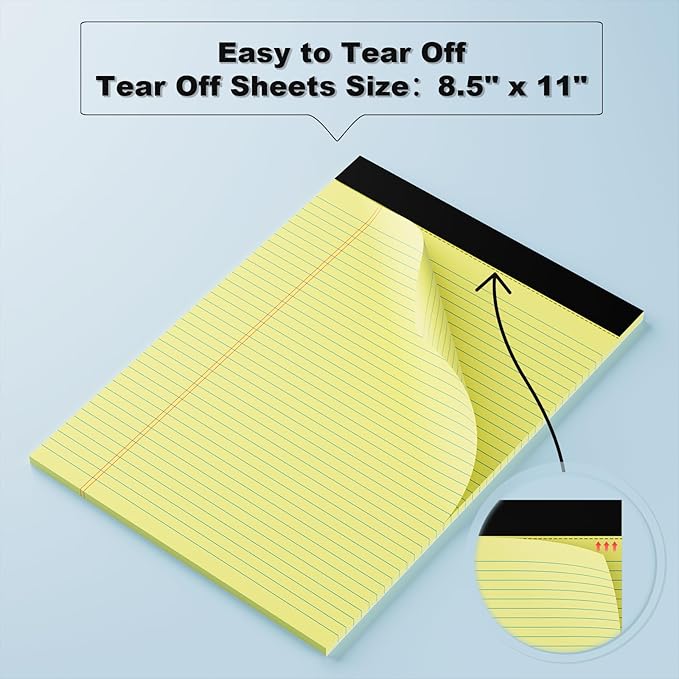 Legal Pads 8.5 x 11 College Ruled Note Pads 8.5 x 11.75 Yellow Notepad 80gsm Lined Paper Pads, 30 Sheets per Pad, 2 Pack Perforated Writing Pads Perfect for Office, Home, School