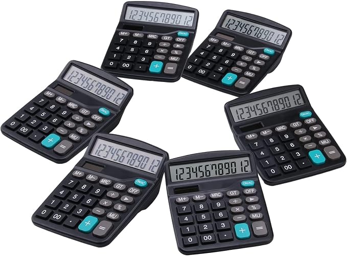 LICHAMP Desk Calculators with Big Buttons and Large Display, Office Desktop Calculator Basic 12 Digit with Solar Power and AA Battery (Included), 6 Bulk Pack | Office Desktop Calculator Basic 12 Digit with Solar Power and AA Battery (Included)