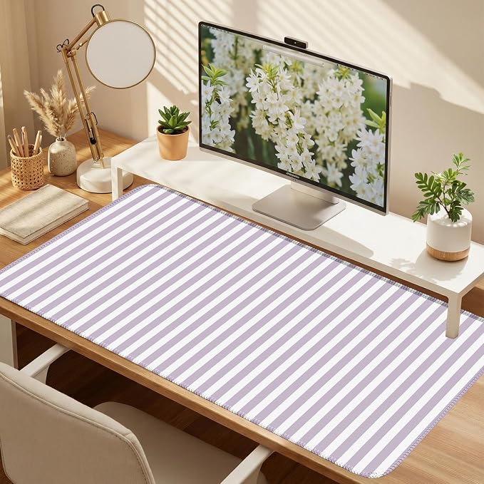 Purple Striped Desk Mat Cute Pastel XXL Large Gaming Mouse Pad Desk Pad Kawaii Cozy Aesthetic Keyboard Laptop Computer Mat Home Office Decor for Women