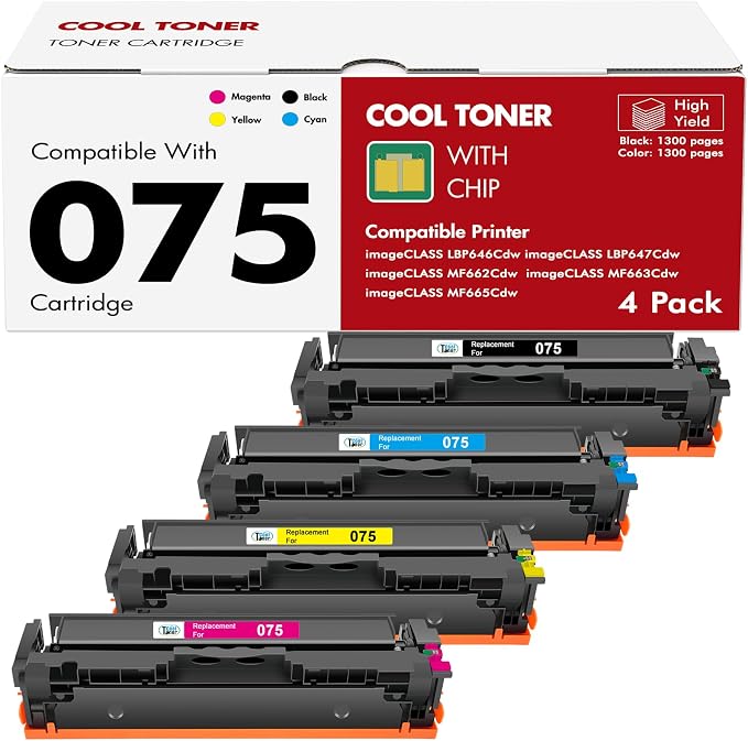 075 Toner Cartridge Set 075H for Canon 075 MF663Cdw MF665Cdw LBP646Cdw | Compatible for Canon Color ImageCLASS MF663Cdw MF665Cdw LBP646Cdw MF662CDW MF660c LBP647Cdw LBP640c Printer Ink High Capacity