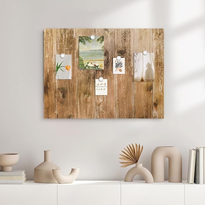 Decorative Magnetic Board for Wall, 24''x18'' Dry Erase Board, Brown Wood | Magnet Board, Display Board, Wall Mounted, for Home, Office, Kitchen, 2 Markers, 6 Magnets