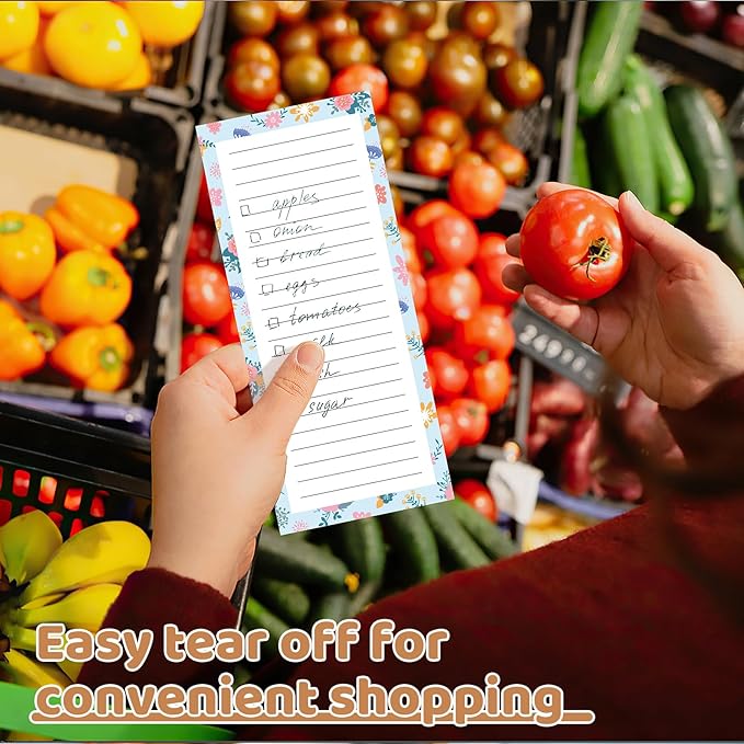 4 Pack Magnetic Note Pad for Fridge with Pen Holder, Totally 200 Sheets Magnetic To Do List, Shopping List, Grocery List, Memo Pads for Refrigerator（Floral Design）
