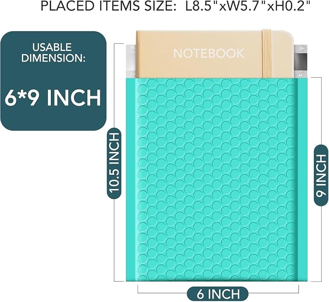 Metronic 9600 Pack Bubble Mailer 6x10 Inch Teal Waterproof Padded Envelopes | Usable Size 6x9", Self-Seal Bubble Mailers Cushioning for Small Business Shipping, Mailing, Packaging 9600PC/Pallet Bulk