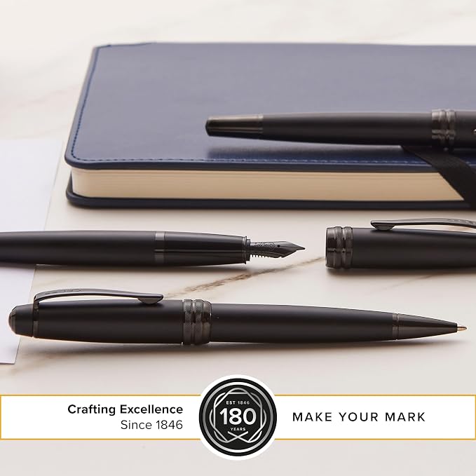 Cross Bailey Matte Black Lacquer Ballpoint Pen, Medium Point, Black Ink | Ballpoint Pen, Refillable for Long-Lasting Use, Smooth Ink Flow, Comfortable Grip, Premium Gift Box, Medium Point Refill