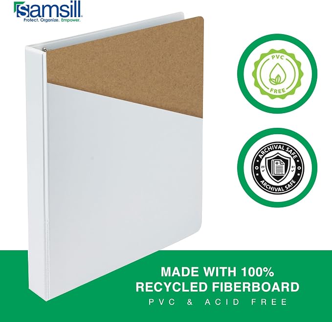 Samsill 1 Inch 3 Ring Binders, Economy Round Ring, Clear View Cover, 200 Sheet Capacity - for School, Home, Office - White, 4 Pack