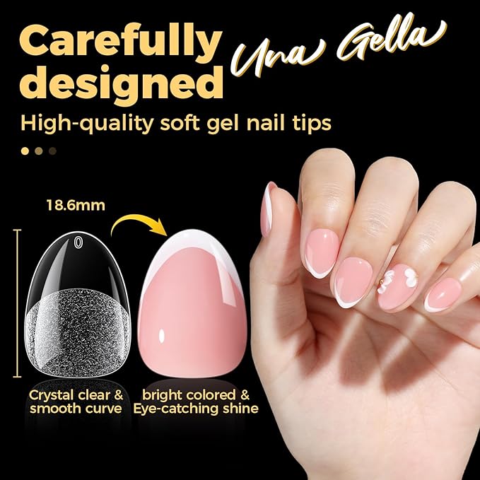UNA GELLA Extra Short Almond Gel Nail Tips, 216 Pcs Pre-shape XS Almond Nail Tips Full Cover Press On Nails Half Matte Clear Fake Nails For Women Girl DIY Salon At Home 12 Sizes