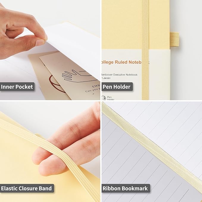 Hardcover Notebooks, A5 Lined Journals Notebook for Writing 160 Pages, 8.2 x 5.5 inch, Classic Ruled Notebooks for College/Work/Travel (Yellow, 1 Pack)