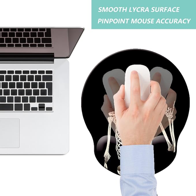 Mouse Pad with Wrist Support, Ergonomic Mouse Pad with Memory Foam Wrist Rest Cushion, Non-Slip Rubber Base Gaming Mice Pad for Home Office Computer Laptop, Human Skeleton