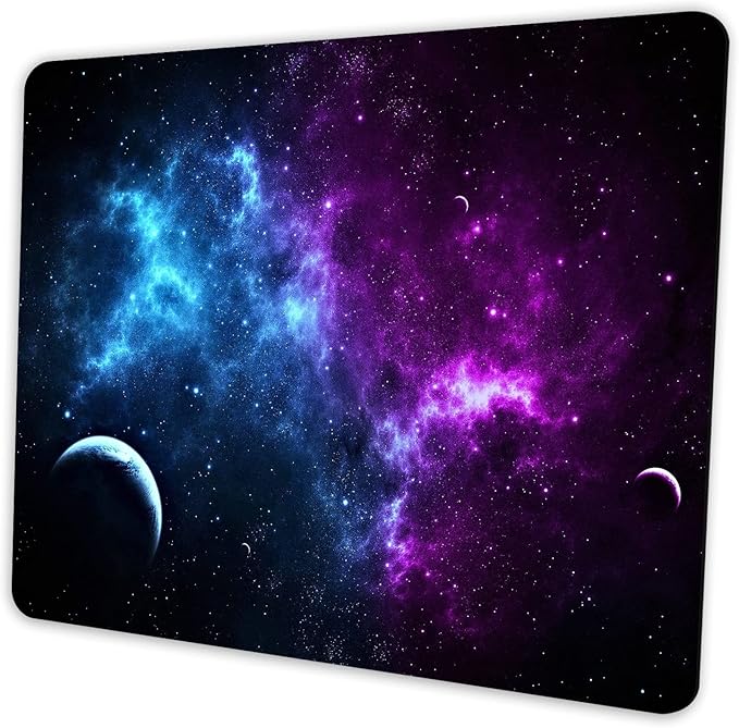 Galaxy Mouse Pad 9.5x7.9 inch, Blue Purple Nebula Space Design, Non-Slip Rubber Base, Washable Office Computer Pad for Desktop Laptop, Sci-Fi Gamer Decor