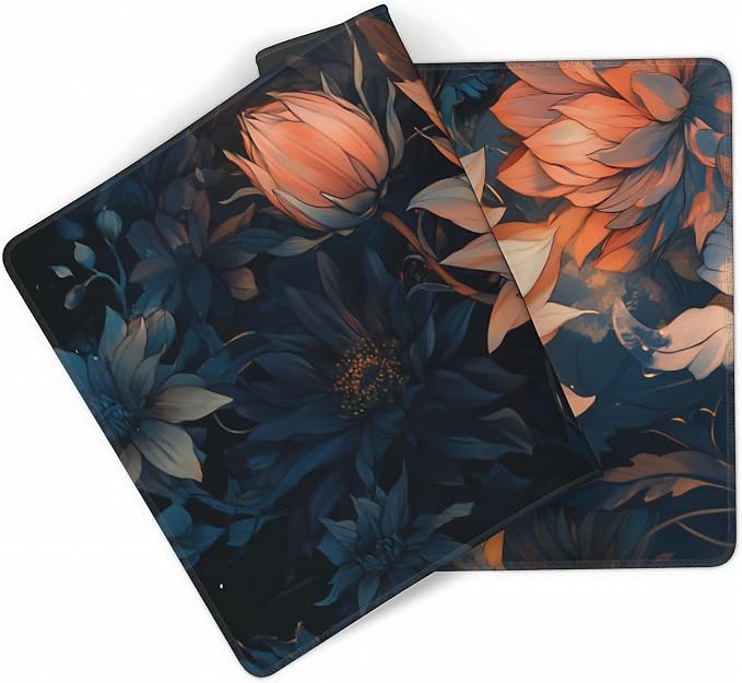 Floral Aesthetic Lotus Gaming Mouse Pad, Blue Pink Japanese Desk Mat with Anti-Slip Base & Stitched Edges, Office Supplies & Desk Decor for Women, 35.4" x 15.7" in Home Office Essentials