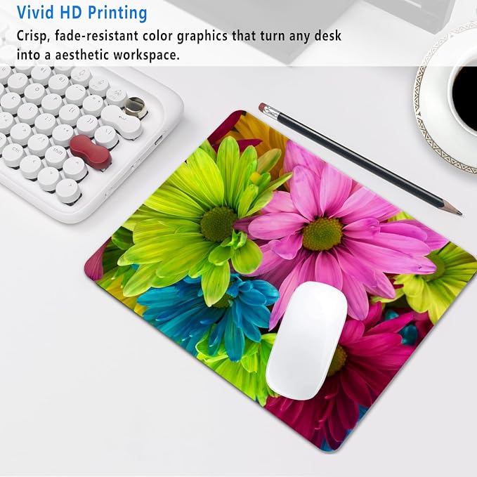 Watercolor Flower Mouse Pad, 9.5"x7.9" Non-Slip Laptop Mousepad | Personalized printed square mousepad with flowers. Clean-cut flush edges & premium smooth cloth for gaming or office.