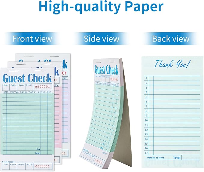 ZPARIK 24 Pack Guest Check Books for Servers, Green Pink Purple | 24 Pack Guest Checks with 50 Sheets Per Book, Multiple Colors, Waitress Notepad for Restaurants, Perfect for Servers