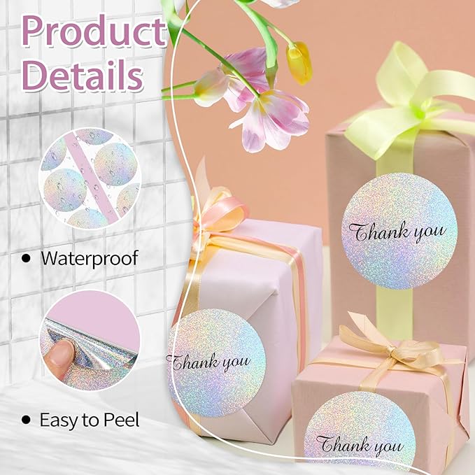 3 Inch Holographic Thermal Labels,Round Thermal Printer Labels,Waterproof Thermal Printer Stickers for DIY Logo Design,Name Tag,QR Code,Thanks Card 150 Labels/Roll (Small dots)