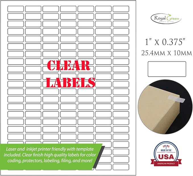 Printable Rectangle Labels, 1 x 0.375 Inch - 1594 Pack | Clear printable labels for inkjet & laser printers. Template included.