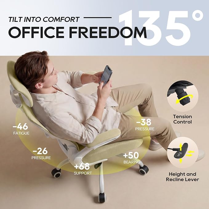 Ergonomic Office Chair for Long Hours, Adjustable Padded Lumbar Support for Lower Back Relief, 330 lb Capacity, Comfortable Computer Desk Chair for Home Office, Work & Study