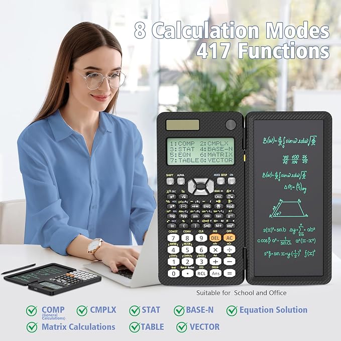 991ES MAX 417 Functions Scientific Calculators 4-Line Display with Notepad | ROATEE Rechargeable CalcNote, Foldable Portable for High School College Students and Teacher Back to School Supplies(Black)