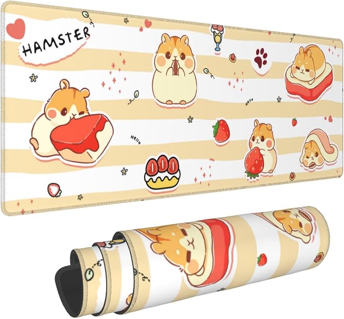 Cute Hamster Mouse Pad XL Large Mousepad Non Slip Rubber Base Desk Mat for Laptop Computer Gaming 31.5" X 12"