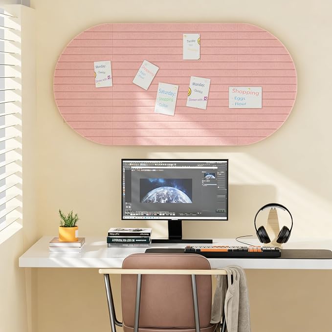 Felt Bulletin Board 47" x 24", Cork Board Alternative with 30 Push Pins | 4 Customizable Modular Decorative Felt Pin Board, Vision Board for Office Home Bedroom Wall Decor, Photo Picture Display