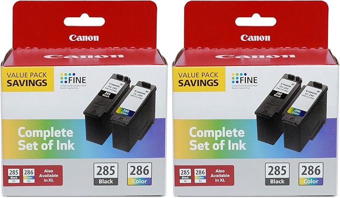 Canon® PG-285 Black/CL-286 Tri-Color Standard-Yield Ink Cartridges, 6197C004, 2 Count (Pack of 2)