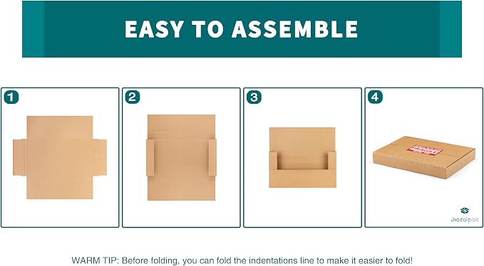 9x6x1 Inch Shipping Boxes for DVDs, CDs, Books Mailing, 50 Pack | Multi-Depth, Easy-Fold, Corrugated Cardboard, Includes Fragile Stickers, Brown