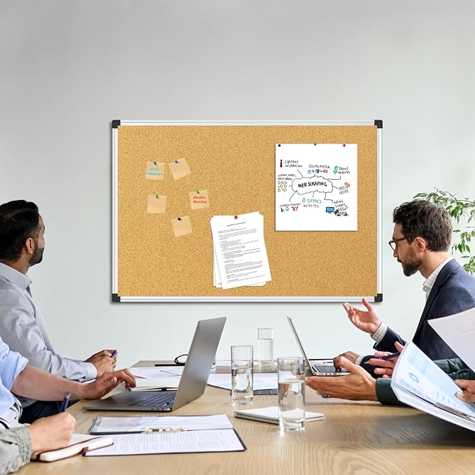 XBoard Cork Bulletin Board 36" x 24", Notice Board with Silver Aluminium Frame for Home School Office