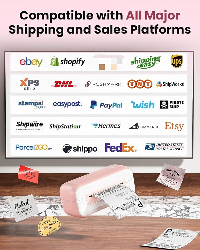 Phomemo 246SBT Shipping Label Printer- 4x6 Bluetooth Thermal Printer, Pink | Label Printer for Small Business, Compatible with iPhone, Android, Windows, Mac, Amazon, Shopify, USPS, FedEx