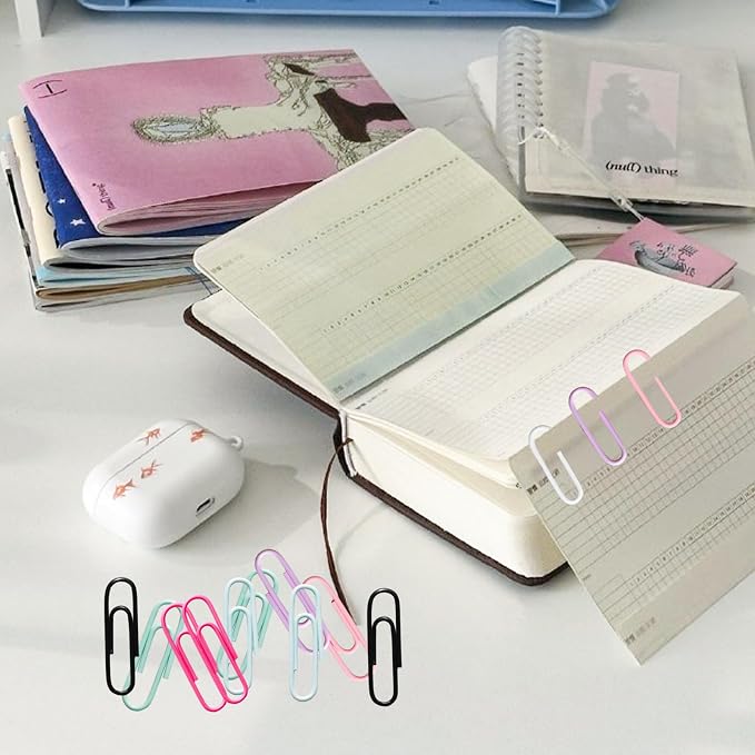 100 Pcs Black and White Paper Clips, 1.1 Inch (28mm) Colorful Paperclips | Vinyl Coated, Colored Paper Clips, Rust Proof, for Office, School, DIY, Bookmarks and Document Organization