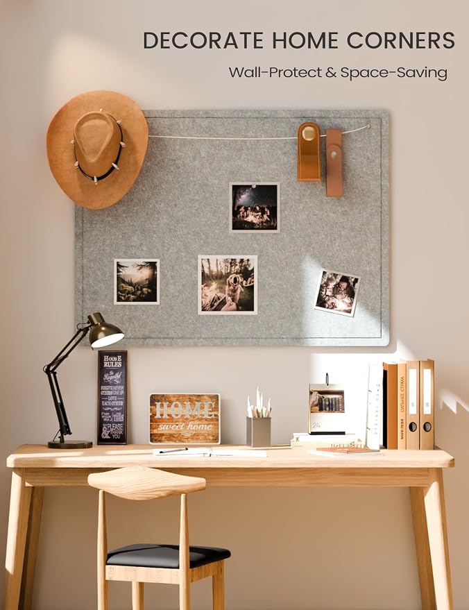 Fluxynara 47.2" x 35.4" Large Bulletin Board, Blue Gray | Cork Board Alternative with 24 Removable Adhesive Tabs, Foldable Felt Pin Board for Home, Office, Classroom & Dorm